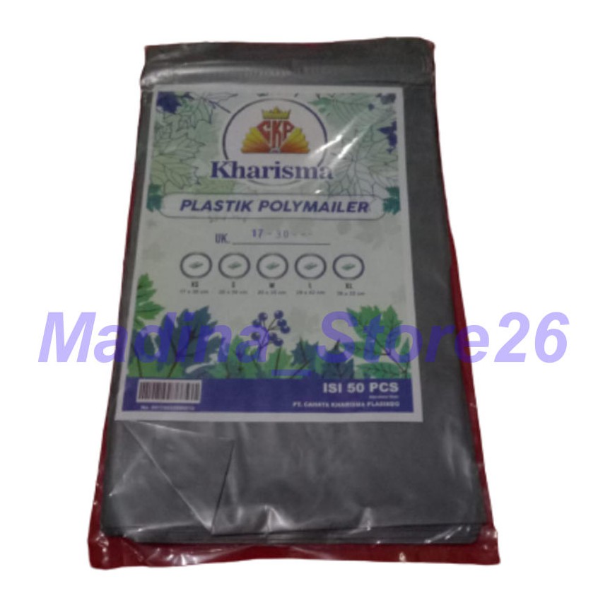 

Plastik Packing Polymailer Merk KHARISMA Ukuran 20 x 30 Warna Silver Isi 50 pcs.