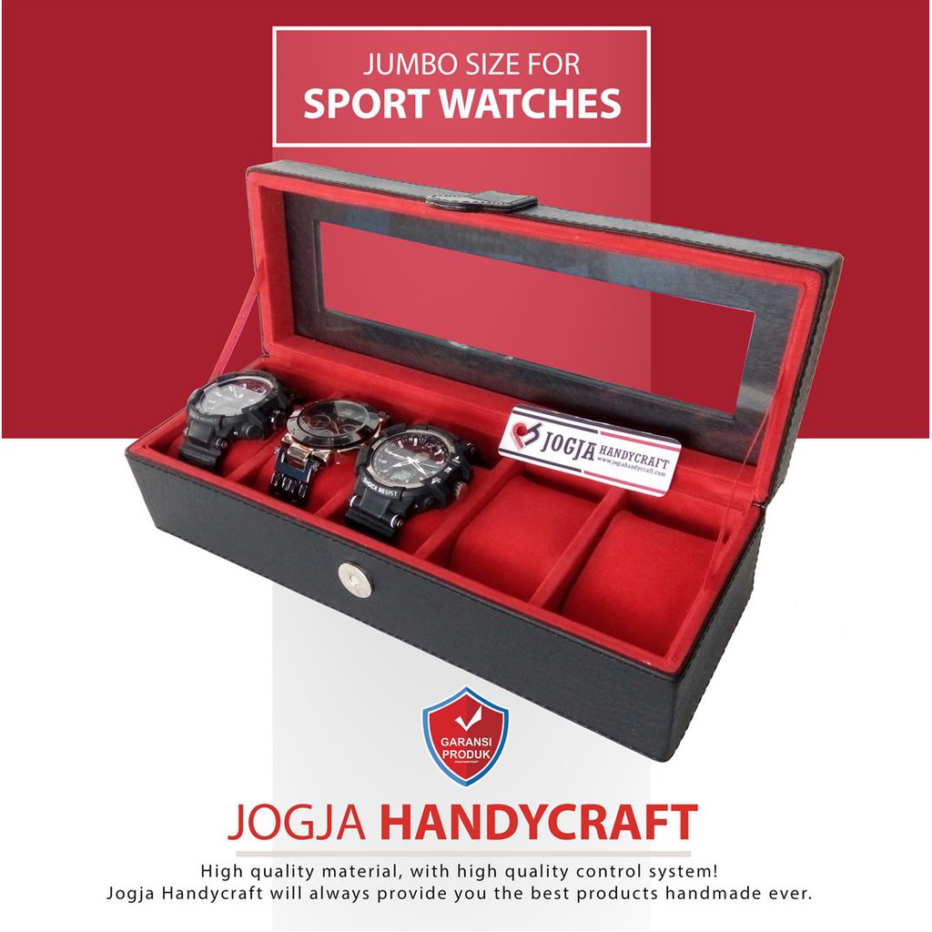 JUMBO Size Kotak Jam Tangan Isi 5 Black Red / Tempat Jam / Watch Box