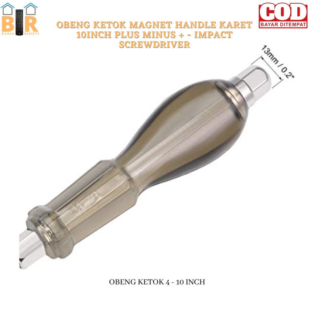 Obeng Ketok Magnet handle karet 10inch plus minus impact SCREWDRIVER