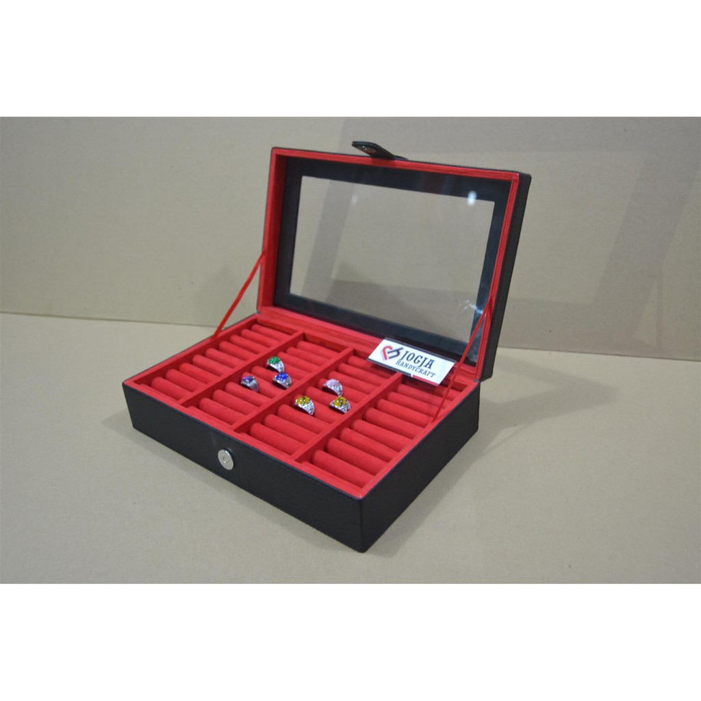 Exclusive Black Red Universal Ring Box Organizer - Kotak Tempat Cincin