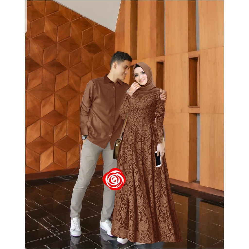 Couple Baju Muslim Brukat Pasangan Pria Wanita Renada - Couple M L XL