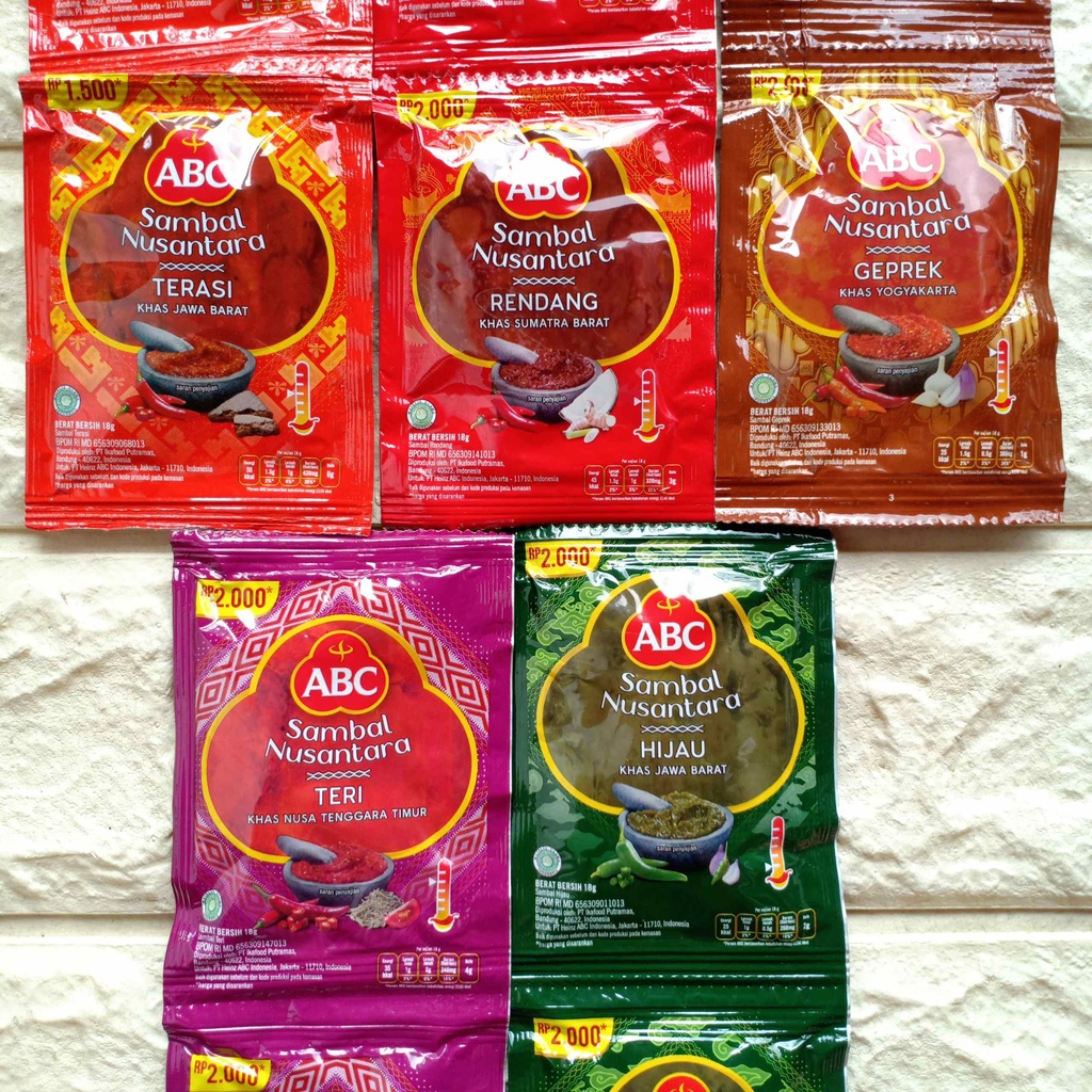 ABC Sambal Nusantara Sachet Terasi Rendang Geprek Teri Hijau Homestyle 18gr Sambel 18 gr