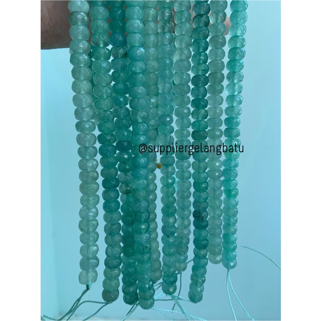 batu beads rondelle Faceted Hexagon Stone Bead 4 x 8mm giok HIJAU MUDA