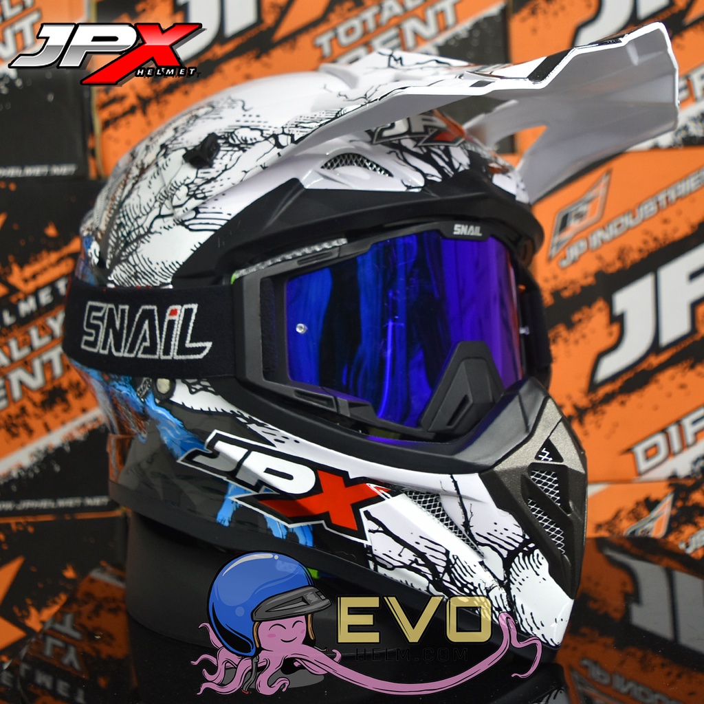 HELM JPX CROSS_FOX1 SERI X14 - PEARL WHITE + GOOGLE SNAIL (ONGKIR 2 KG) HELM JPX TERBARU