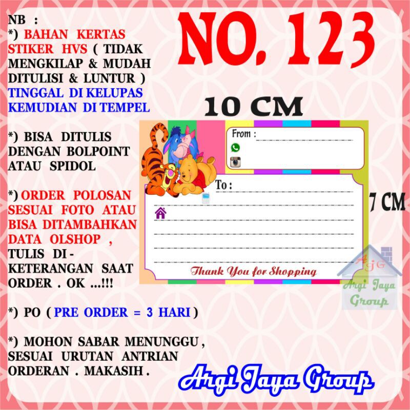

Stiker HVS - Stiker Pengiriman - Sticker Alamat Olshop Murah Nomer 123-10x7cm