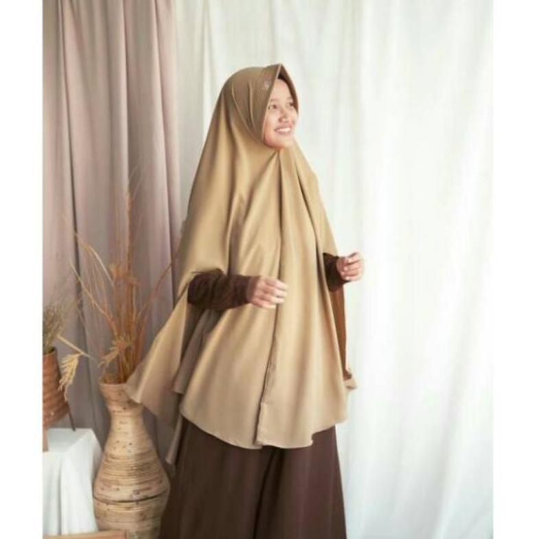 Laris 6K9EC Khimar Syari, Belah Tangan Kerudung Jumbo Pet Antem Wolfis Jilbab Lobang / Belah Samping