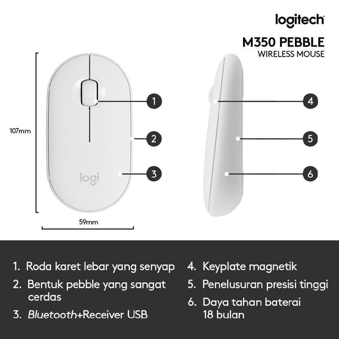 Logitech Pebble M350 Mouse Wireless Bluetooth Slim Silent