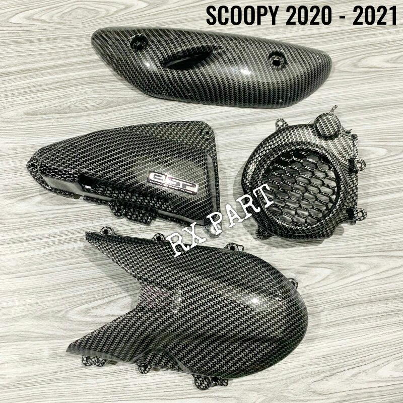 Cover/tutup knalpot + Cover kipas + Cover filter/tutup hawa + Cover Tutup CVT HONDA SCOOPY 2020-2021