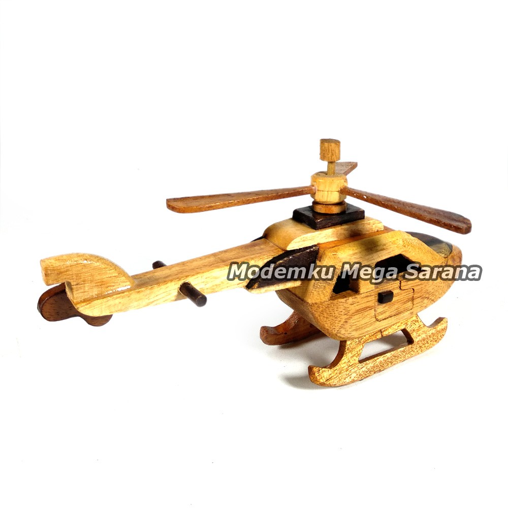 Miniatur Pesawat Helikopter Kayu - Ukuran S Mini 18x9x9 cm