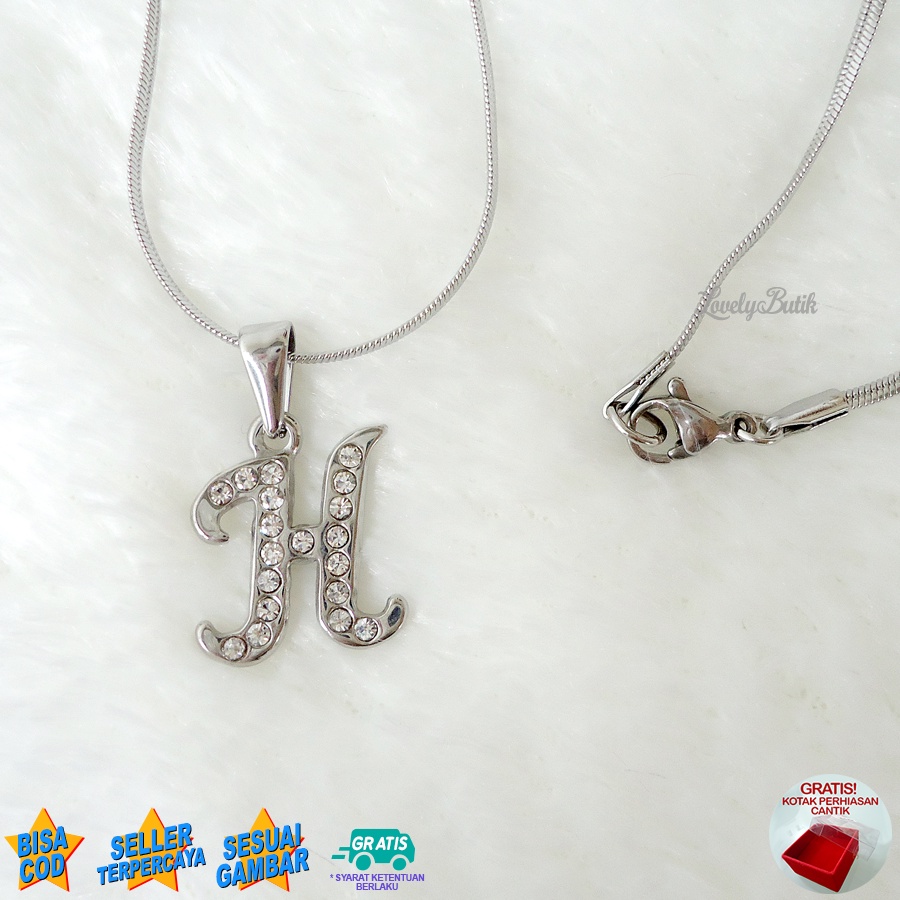 Lovelybutik - Kalung Inisial Huruf Titanium anti karat Kalung hurup Abjad Alphabet Ins H Klasik Bonus Kotak Perhiasan