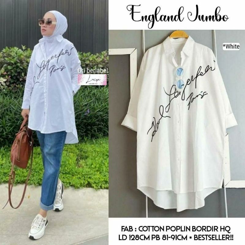 England Jumbo, BLOUSE RAJUT WANITA JUMBO FIT XXXL LD 128 BAHAN KATUN POPLIN IMPORT MIX BORDIR TERMURAH OOTD TERLARIS