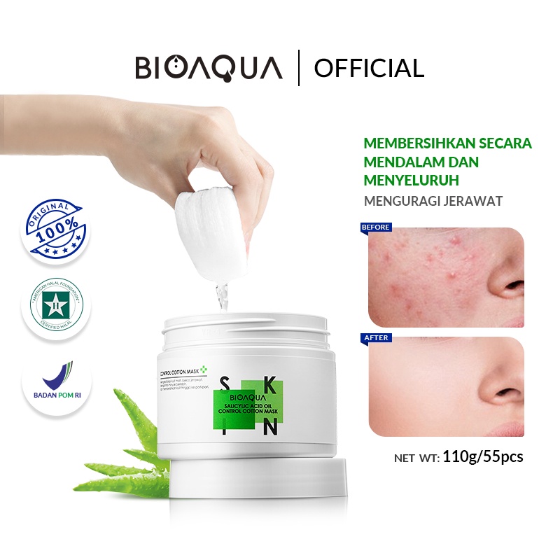 BioAqua Bio Aqua Bio Aqua Salicylic Acid Oil Control Cotton Mask 110g/55pcs Menyamarkan Jerawat &amp; Membersihkan Pori Wajah