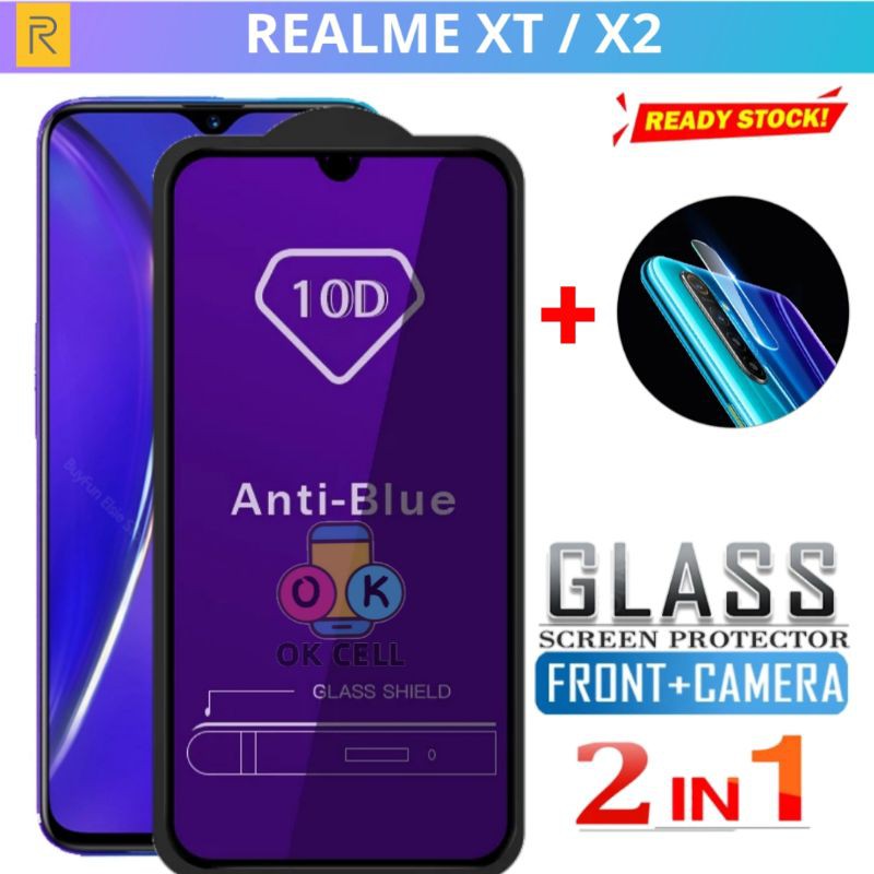 2in1- Tempered Glass Anti Blue Light Realme XT.X2 - Tg Anti Gores Radiasi Full Layar Realmi Xt X2