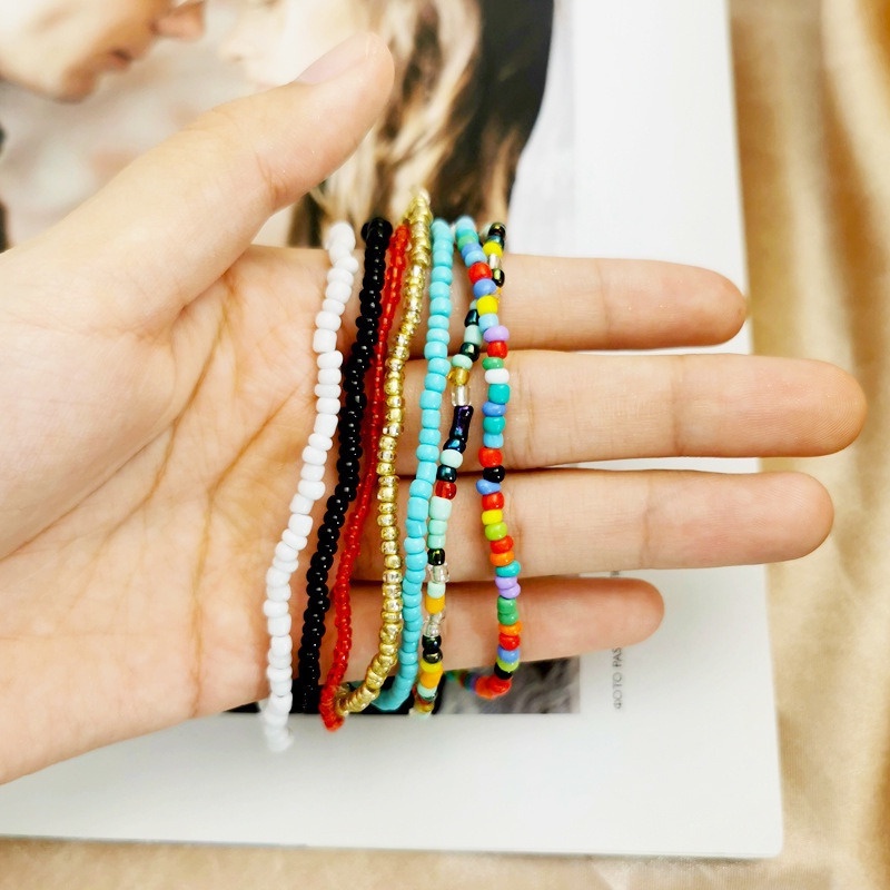 7pcs / Set Gelang Kaki Elastis Handmade Gaya Bohemian Untuk Wanita