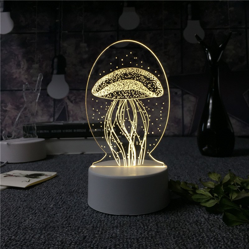 Lampu 3D 3 dimensi hias LED meja tidur malam 3 warna acrylic akrilik