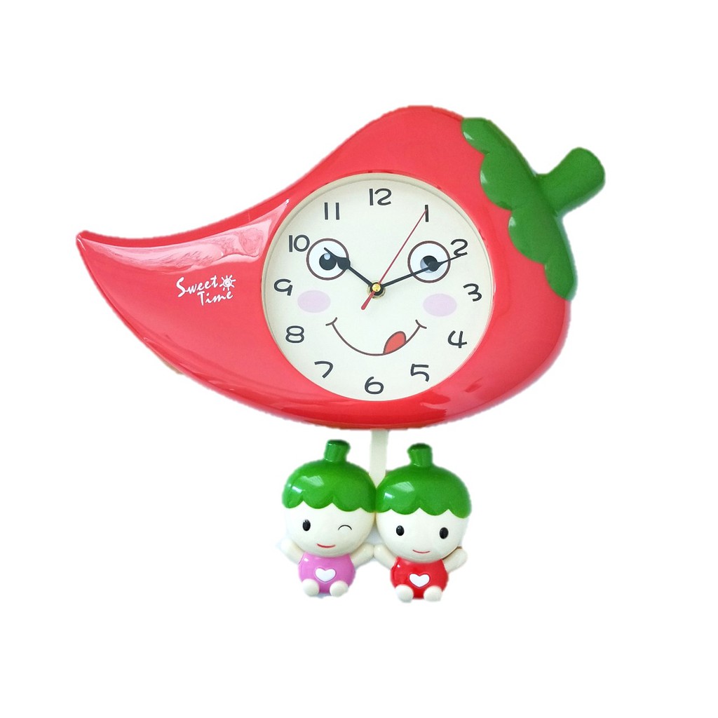 Jam Dinding Bandul Anak Bentuk Lombok Cabe 40cm Merah Free Baterai 15802