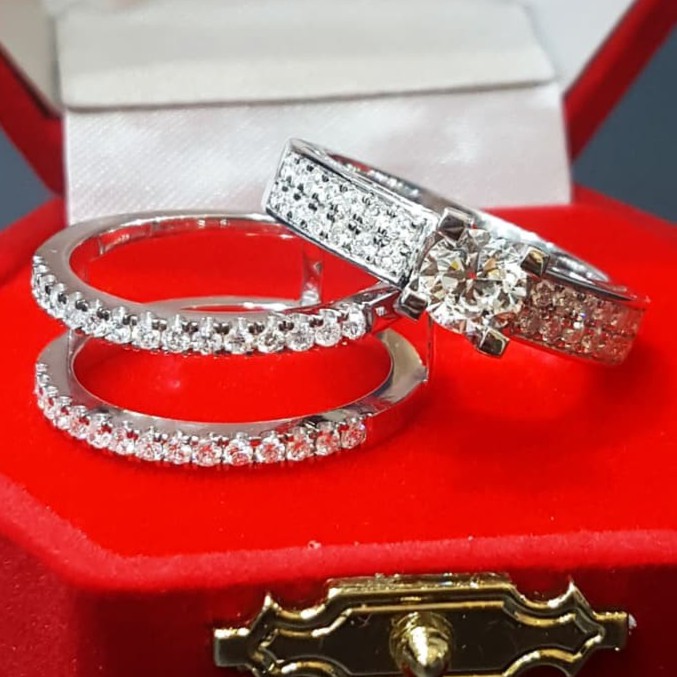 Cincin Wanita Kawin Nikah Original Emas Gold 18k Berlian Diamond Eropa Putih Asli DK1539