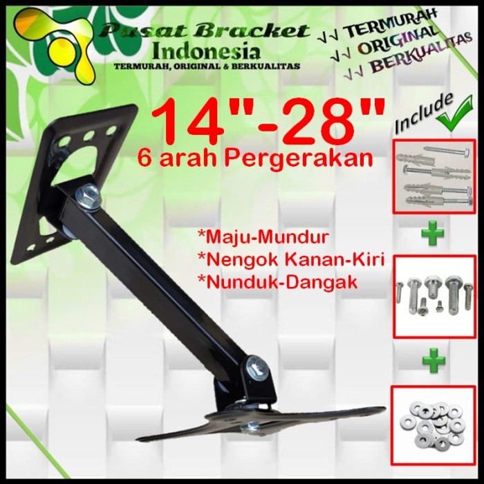 Bracket Tv 14 Monitor Lengan 14&quot; s/d 28&quot; 6arah Fleksible PBI.SWKNM-007