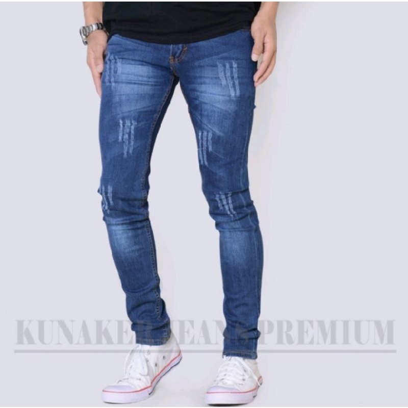 Celana jeans pria premium sobek laser tidak tembus, jeans denim pria terlaris original kunaker