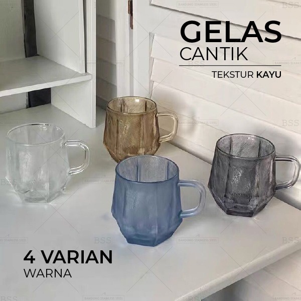 gelas cangkir Kaca aesthetic tekstur motif kayu kopi teh jus air minum coctail cantik