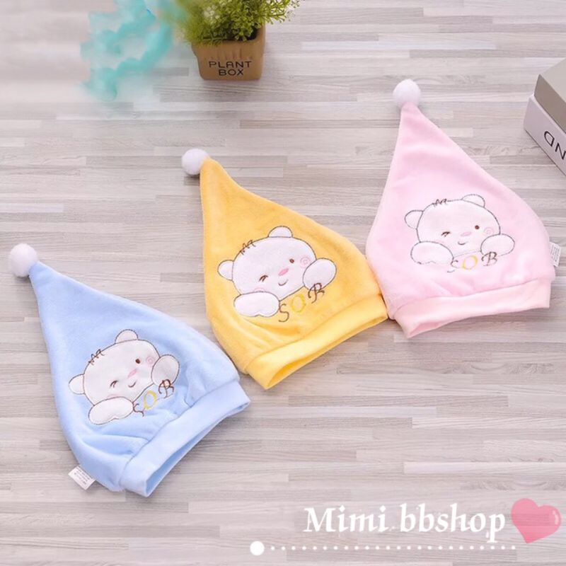 Topi bayi kurcaci katun bludru new born bordir beruang 0 - 4 bulan