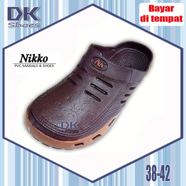 Nikko 38-42 / Sandal Sepatu Selop Bakpao Baim Karet PVC Laki-laki Coklat