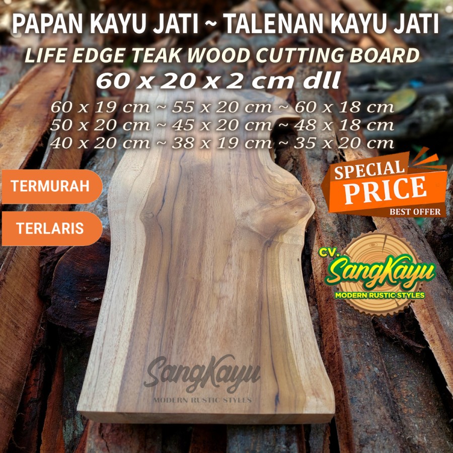 Jual PROMO TERMURAH Papan Kayu Jati 60x20x2cm Papan Kayu Talenan Jati ...