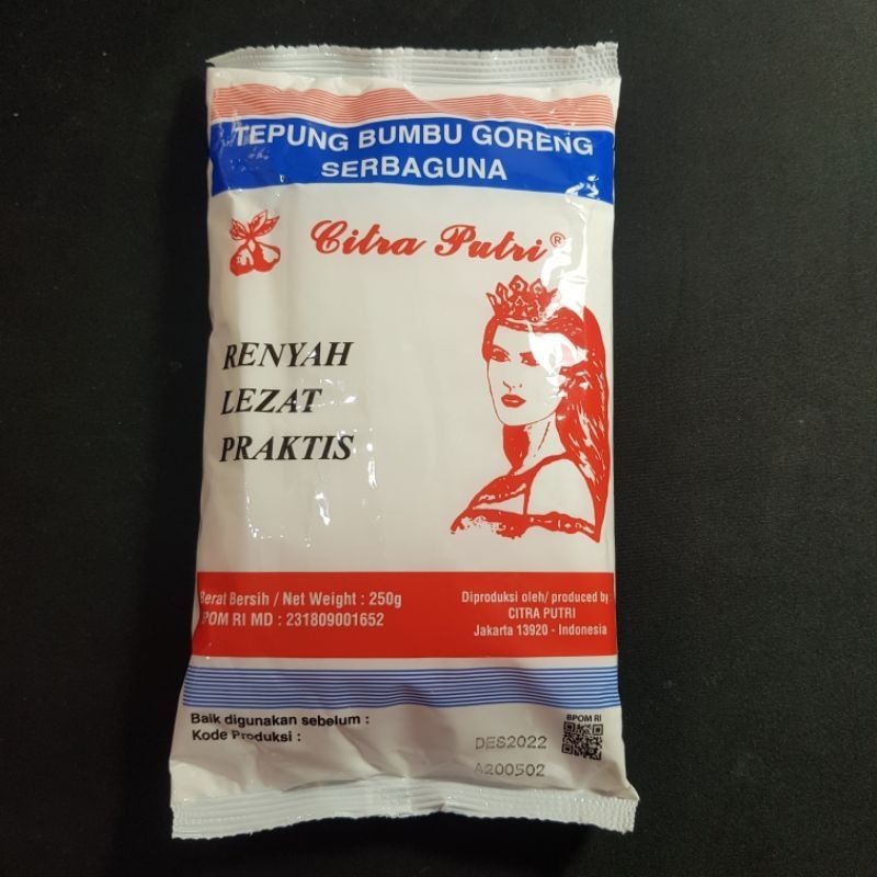 

Tepung Citra Putri 250gr ORIGINAL /Tepung Bumbu Goreng Ayam Serbaguna HALAL BPOM