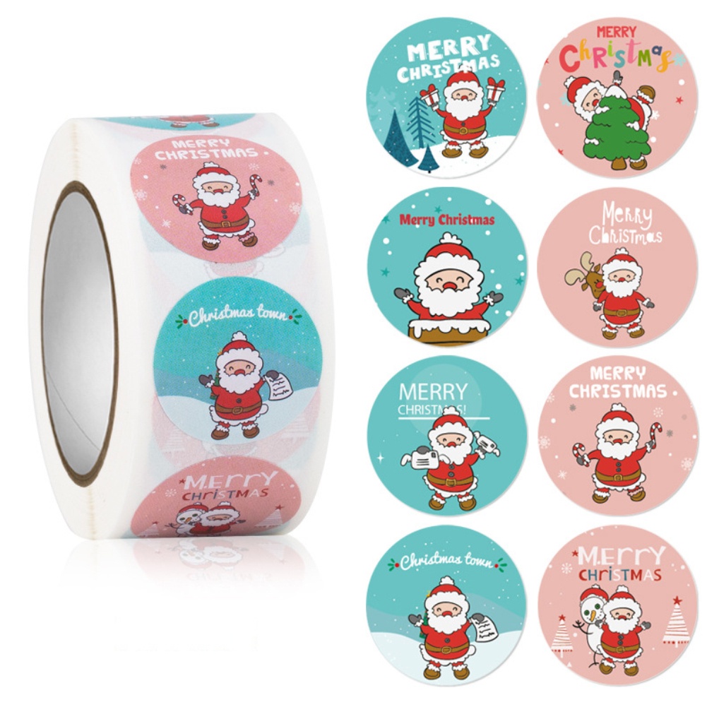 500pcs Stiker Label Kotak Hadiah Desain Hewan Snowman Pohon Natal Untuk Dekorasi