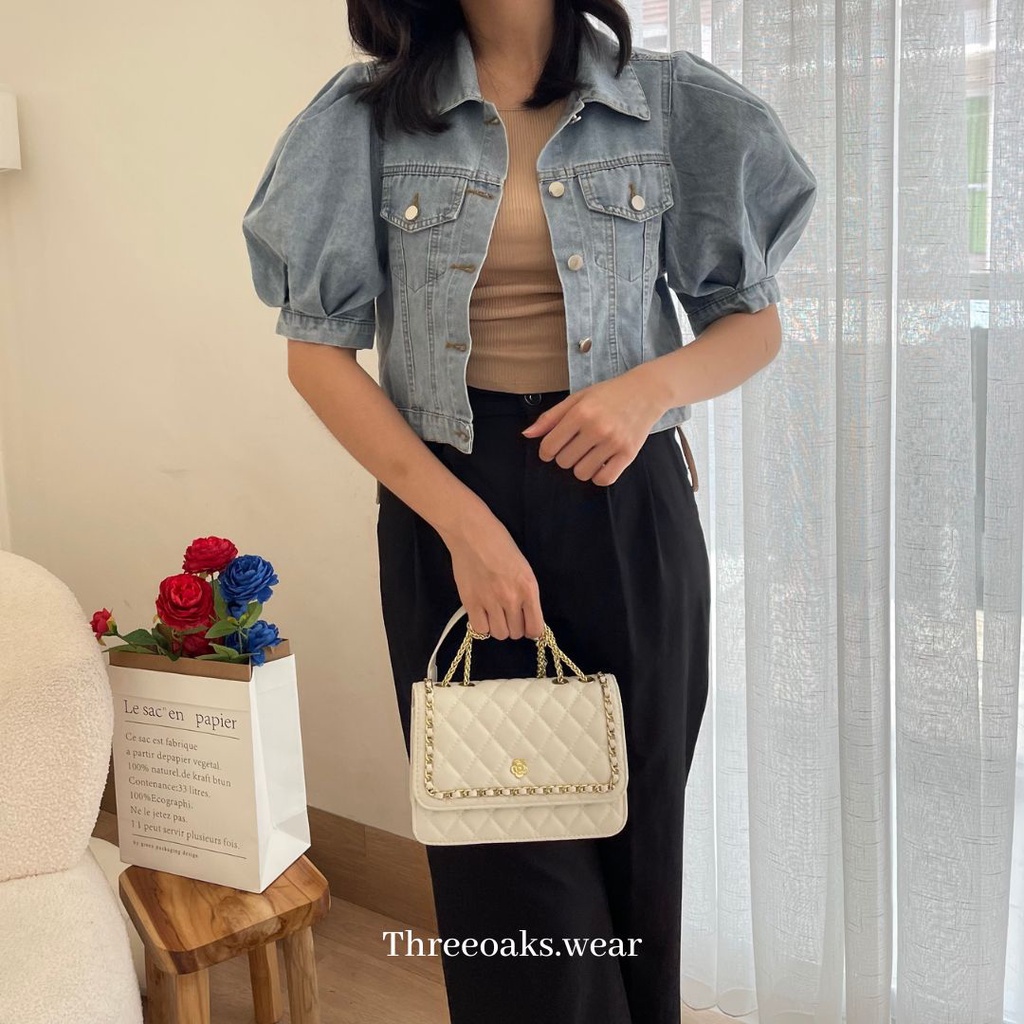 HYACINTH JAKET JEANS CROP PREMIUM IMPOR DENGAN TANGAN BALON SUPER KOREAN STYLE