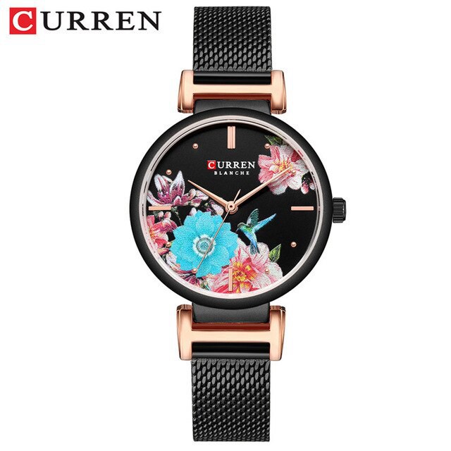 CURREN 9053 Jam Tangan Wanita Analog Stainless Steel Motif Vintage WATCHKITE WKOS