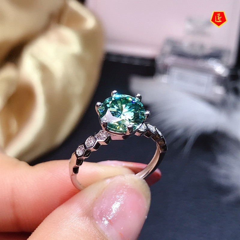 [Ready Stock]Simple Classic Green Moissanite Ring