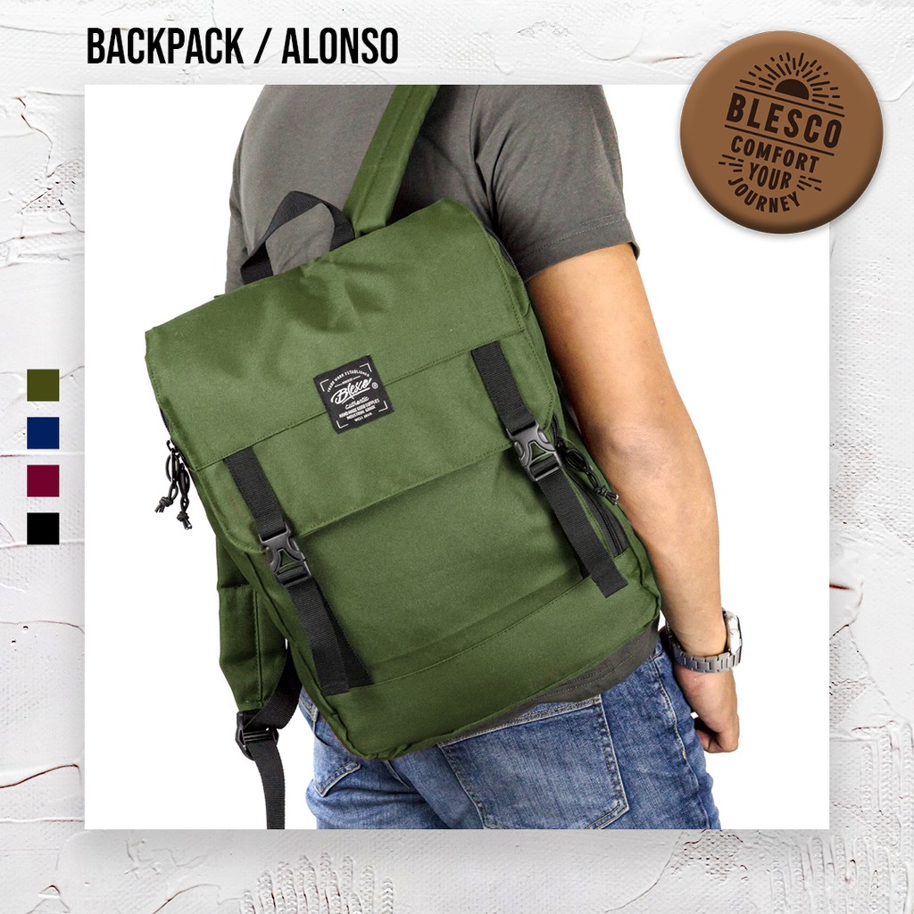 Tas Punggung Pria Warna Hijau - Blesco Alonso Tas Ransel Laptop 14 inch