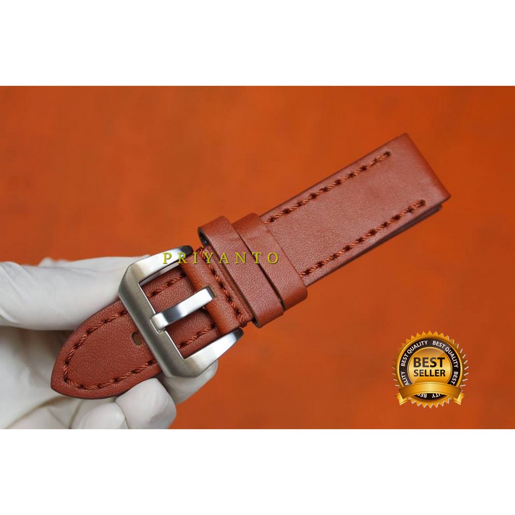 STRAP LEATHER TALI JAM TANGAN KULIT COKLAT BUCKLE SILVER 22 24mm