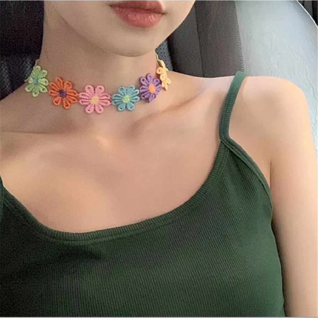 Kalung choker wanita korea motif bunga 497