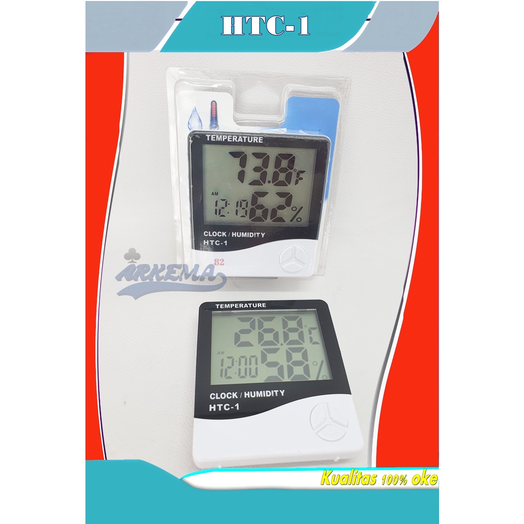 ALAT UKUR SUHU &amp; JAM DIGITAL | PENGUKUR TEMPERATURE RUANGAN | THERMOMETER HYGROMETER CLOCK HTC-1