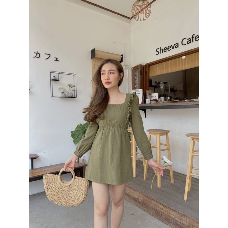 dress polos wanita bkk murah ,dress mini army lengan panjang.dres katun linen import bkk produks.