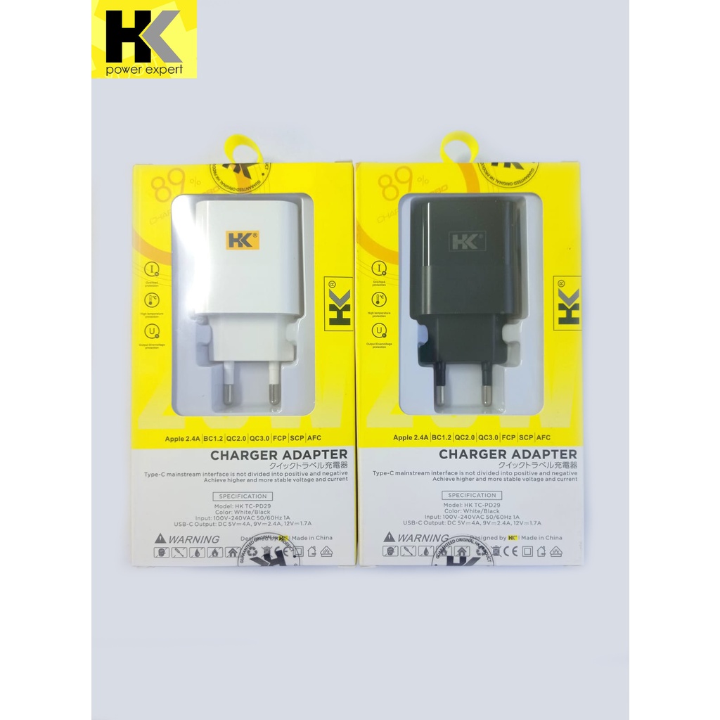 Adaptor Charger Cas HK PD29 USB &amp; Type C PD Batok Quick Charger 20W