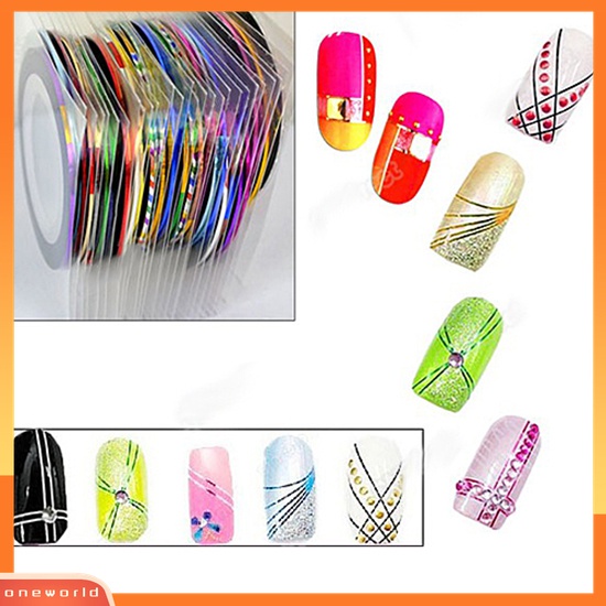 (ONWO) 10 Warna / Roll Stiker Tape Garis 20m Untuk Dekorasi Kutek UV Gel DIY