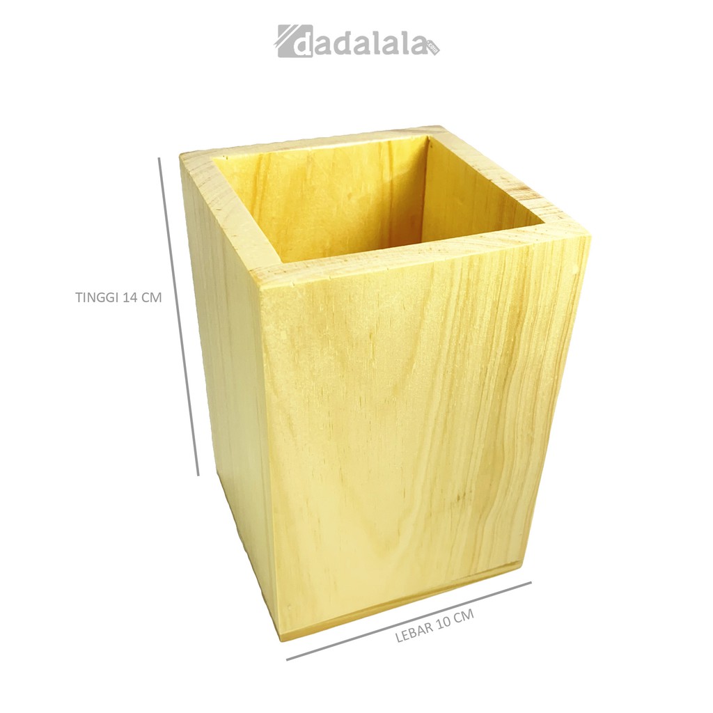 DADALALA Kotak Kayu Serbaguna Ukuran 10x10x14 Cm, Multifungsi Untuk Penyimpanan Pensil dan Sendok
