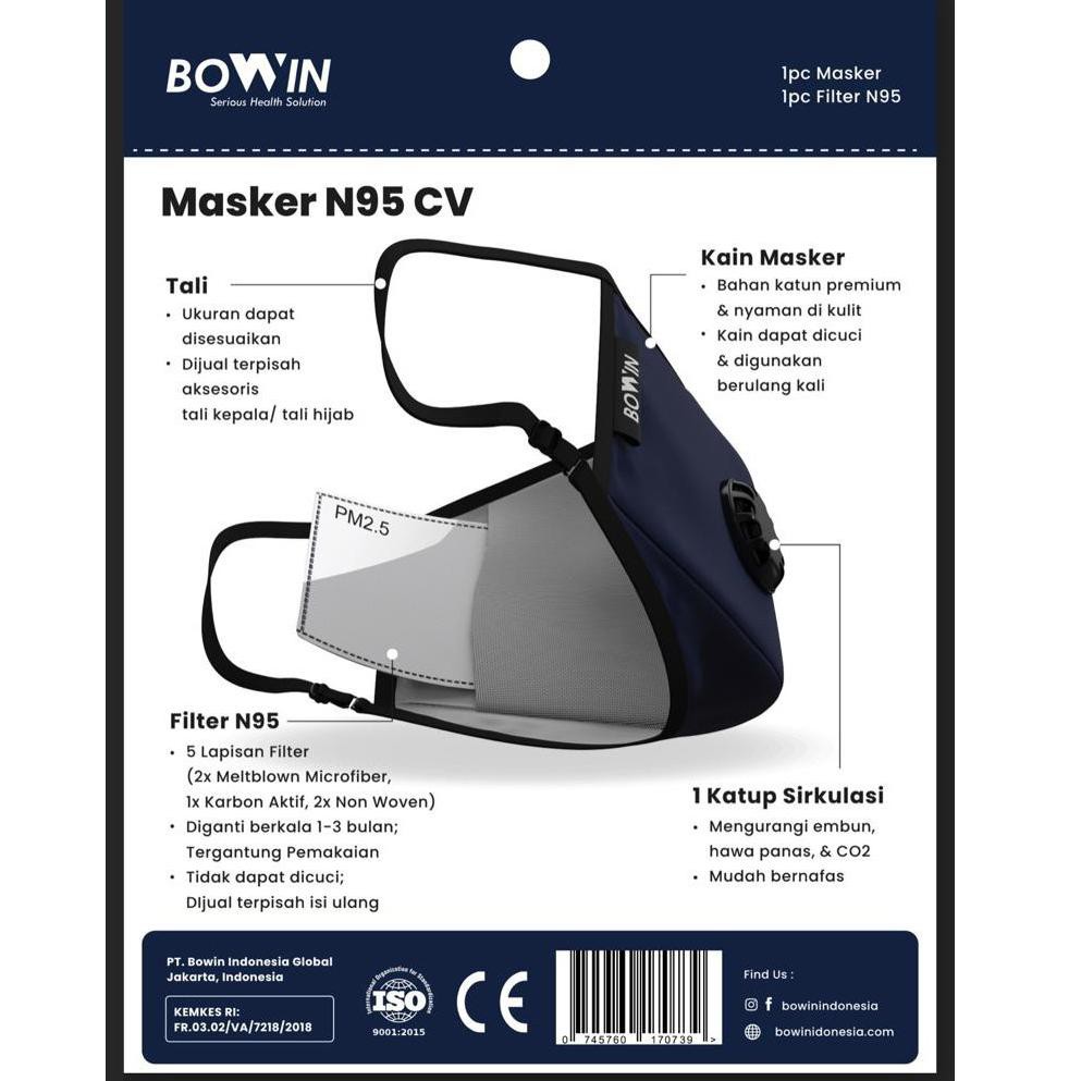 Kode Barang 2677d Bowin Masker Motor Filter Karbon N95 Cv Masker Anti Polusi Navy Blue