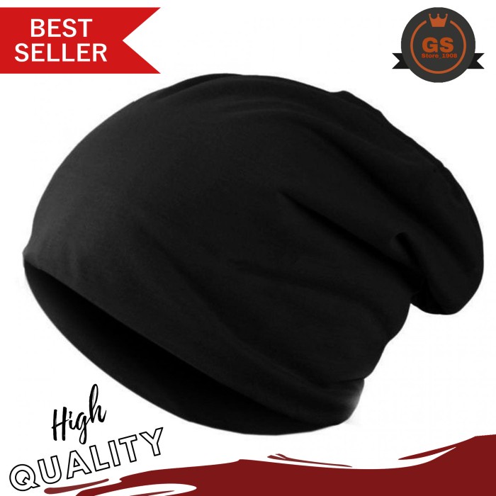 topi Beanie Hat / Kupluk Pria Wanita Bahan Kain Lembut dan Nyaman - Hitam M7U4 topi wanita hijab top