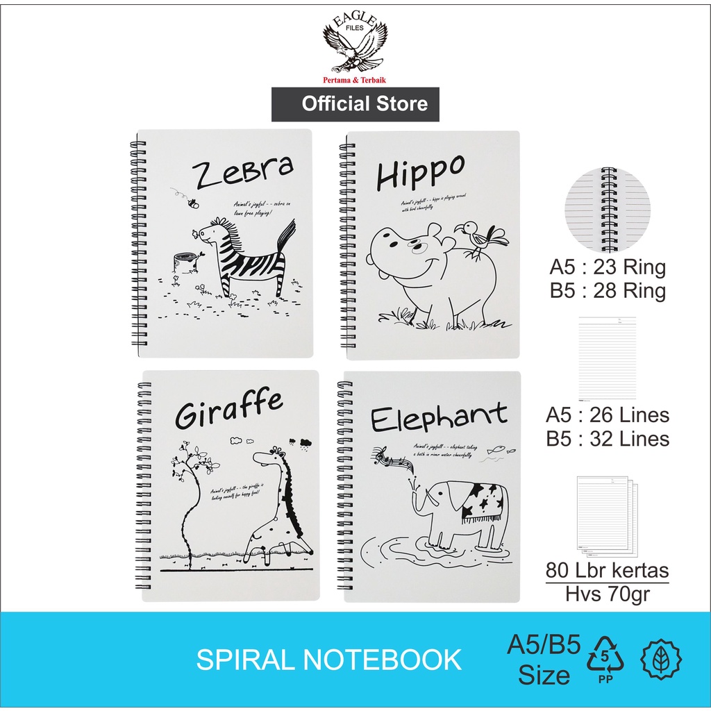 

Notebook Spiral A5/B5 TOMEX Buku Tulis Buku Catatan Diary Motif ANIMAL Isi 80 Lembar