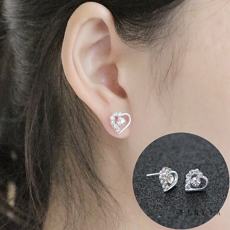 Korea Fashion Heart Star Pearl Berlian Imitasi Stud Earrings untuk Wanita Pesona Perhiasan