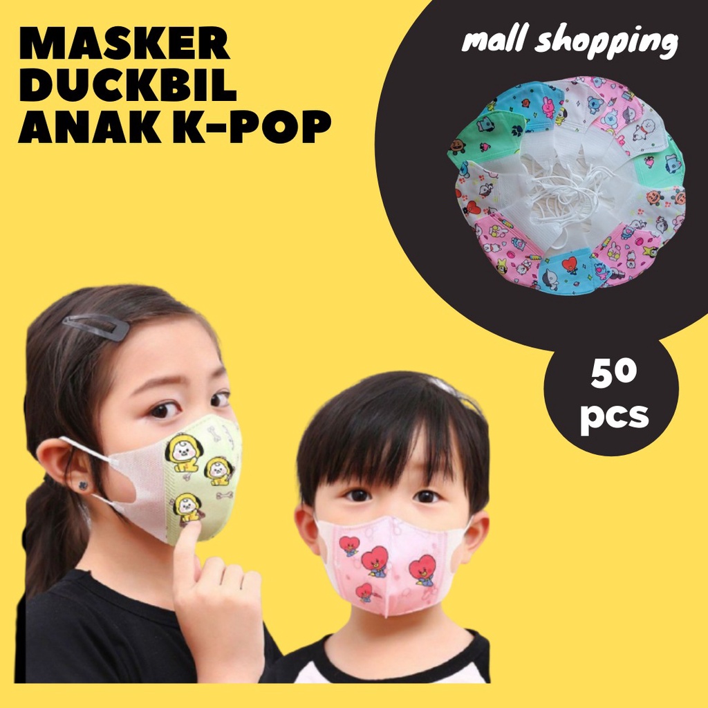 (COD) Masker Duckbill Anak 3D Mask / Karakter RANDOM 5 Variasi Campur Isi 50PCS MALL SHOPPING