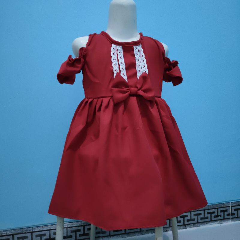 Dress anak girls 1 2 3 Tahun pita renda dada sabrina moscrepe ( Dress Pika)