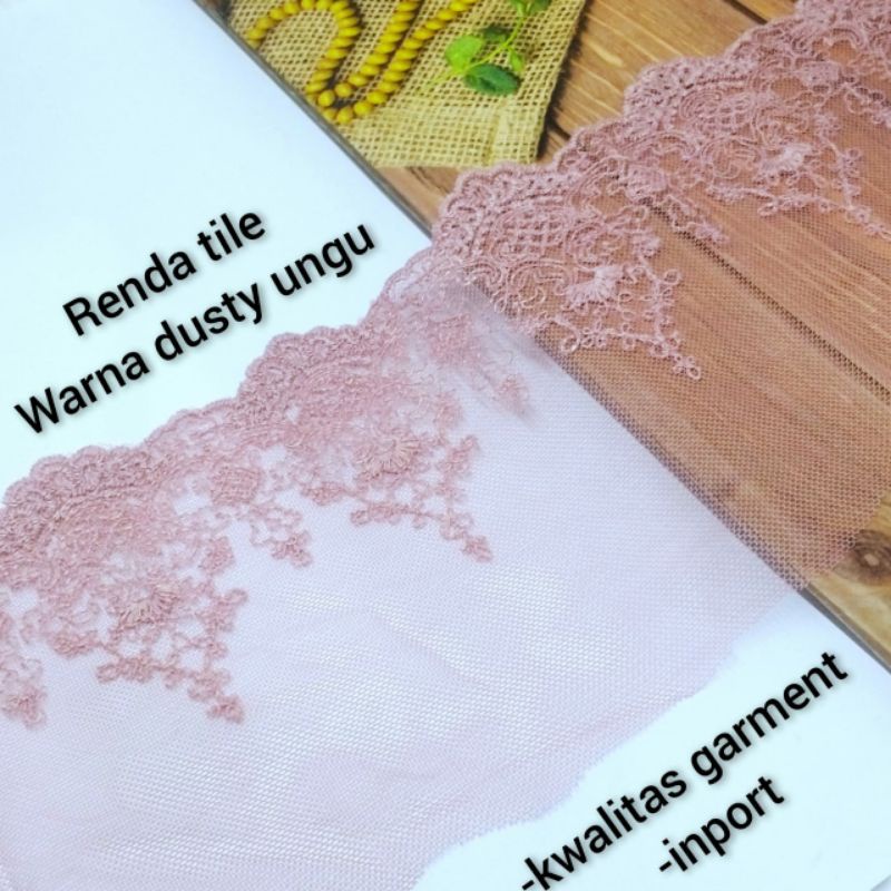per meter,renda tile warna dusty ungu lebar 11 cm
