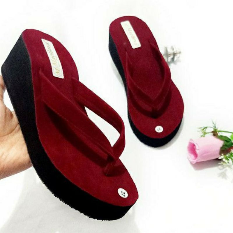 SANDAL WEDGES SPON JEPIT BELUDRU (5CM ) INSOL KARET -SANDAL WANITA - SANDAL JAPIT WANITA - SANDAL JEPIT SPON WANITA (PRADA POLOS)