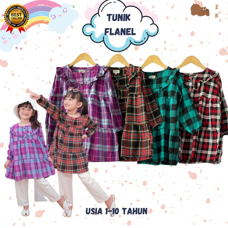 ATASAN KEMEJA Baju Tunik Blouse Flanel Kotak kotak Fashion Anak Bayi Perempuan Wanita Cewek Cewe Usi