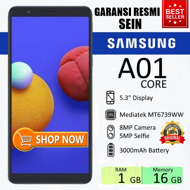 HANDPHONE SAMSUNG GALAXY A01 CORE RAM 1/16 GB GARANSI